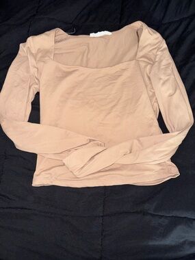 Long Sleeve Square Neck Women's Top in Nude